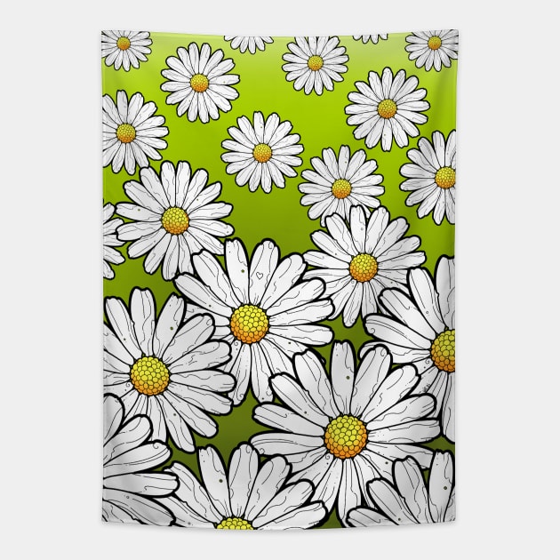 Daisies pattern on green grass Tapestry by weilertsen