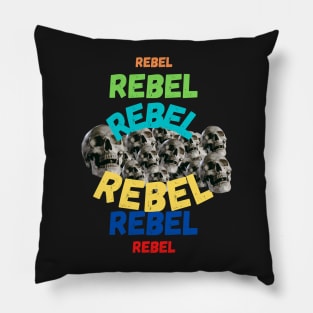 Multiple rebel skulls and typography Pillow