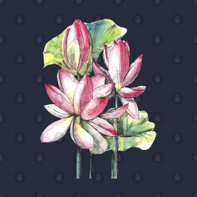 Lotus Flowers Watercolor Painting by Ratna Arts