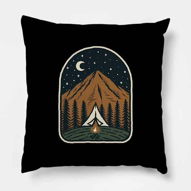 Camp Mountain Night Pillow by quilimo