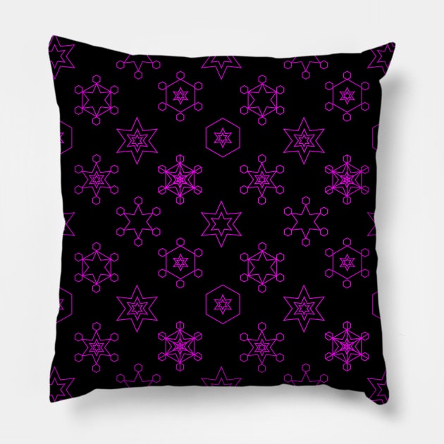 Assorted Snowflakes Magenta on Black Pillow by ArtticArlo