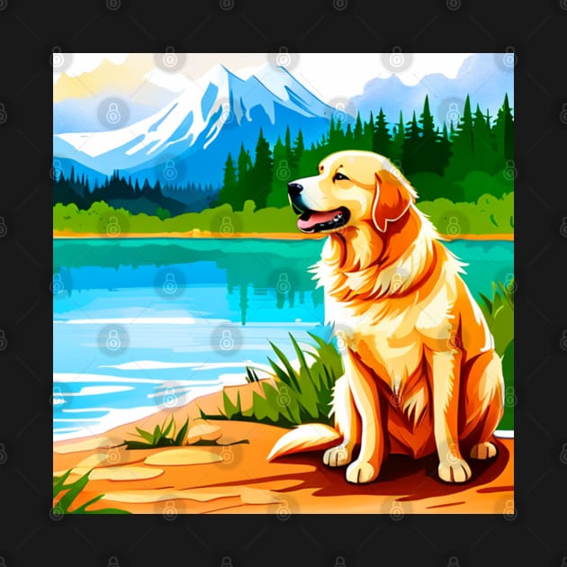 Golden Retriever At Lake by KayBeeTees