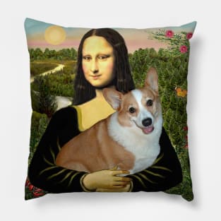 Mona Lisa and her Pembroke Welsh Corgi Pillow