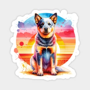 Watercolor Australian Cattle Dog Sunset. Magnet