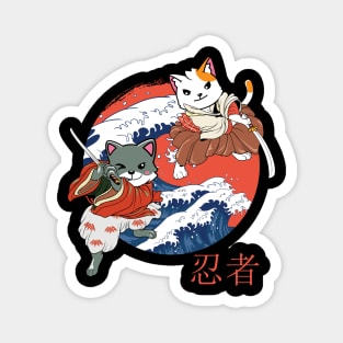 Samurai Ninja Japanese Cat Magnet