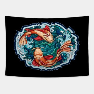 Bright koi fish in waves Tapestry
