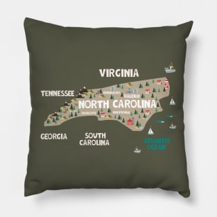 North Carolina Illustrated Map Pillow