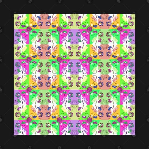 Checked Rainbow Fruity Kaleidoscope Memphis Design Pattern by BillingtonPix