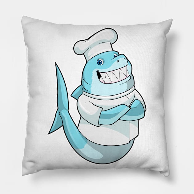 Shark as Chef with Cooking apron Pillow by Markus Schnabel