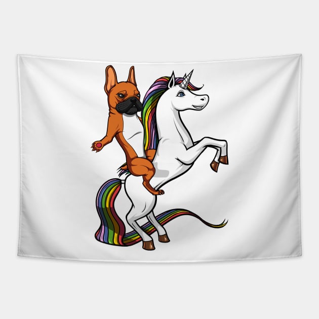 French Bulldog Riding Unicorn Tapestry by underheaven