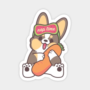 Nap Time Tricoloured Corgi with Carrot Pillow Bolster (Mochi Version) Magnet