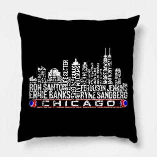 Chicago Baseball Team All Time Legends, Chicago City Skyline Vintage Pillow