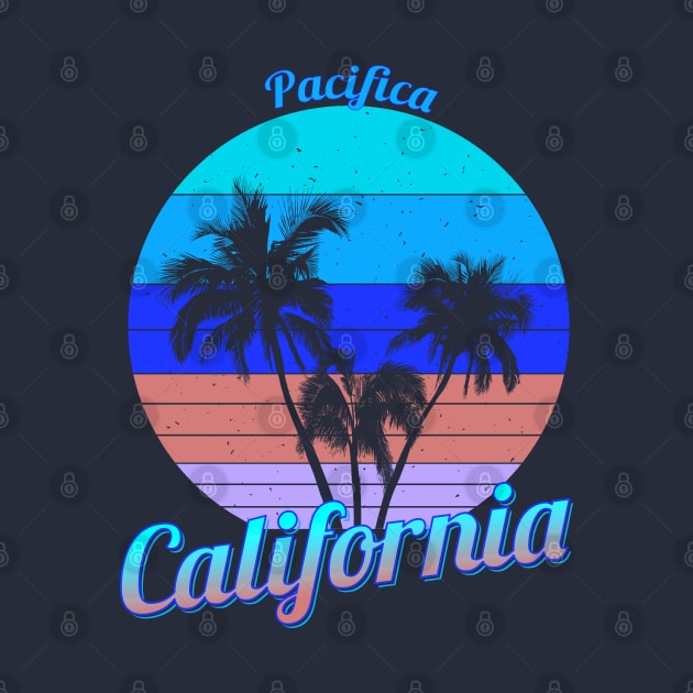 Pacifica California Retro Palm Trees Beach Summer by macdonaldcreativestudios