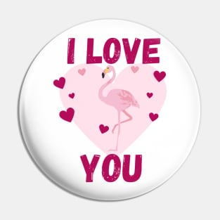 Pink I love you flamingo Pin