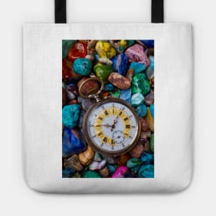 Old Pocket Watch On Polished Stones Tote