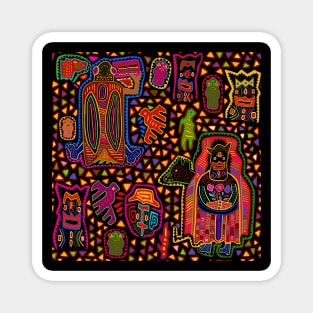 Shaman Mola Folk Art - Black Red Orange Magnet