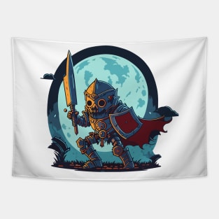 Skeleton Knight under Moon Light Tapestry