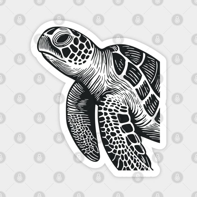 Serene Sea Turtle Linocut Print for Calming Ocean Nursery Decor Magnet by TuncGK