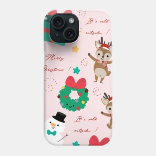 Cute deer and snowman with Christmas elements vector seamless pattern Phone Case