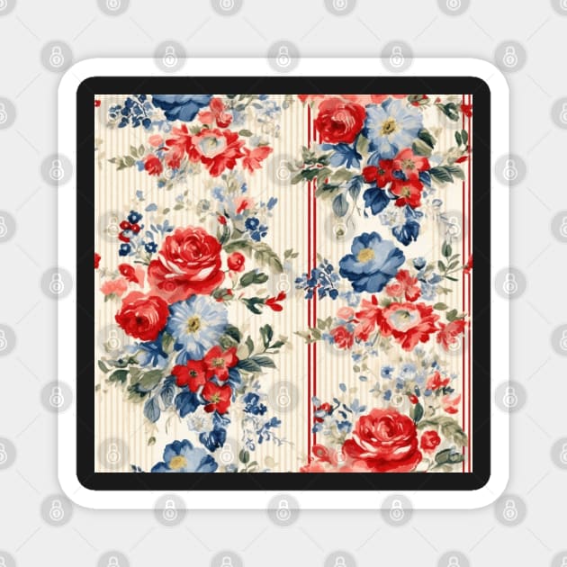 Red White and Blue Patriotic Shabby Floral Magnet by VintageFlorals