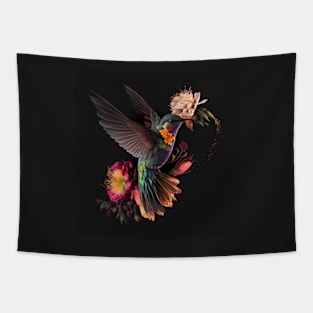 Fantasy Hummingbird with Flowers Tapestry