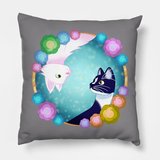 Cat Yin Yang Pillow by 5 Pink Peonies