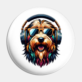 Otterhound as Smiling DJ with Headphones and Sunglasses Pin