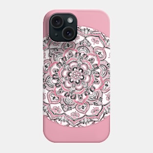 Magical Mandala in Monochrome + Pink Phone Case