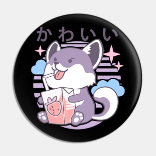 Kawaii Aesthetics Japanese Strawberry Milk Shake かわいい Fox - Violet - Strawberry Milk Pin