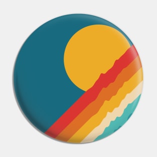 Retro Rainbow Sunset on Dark Blue Background Pin