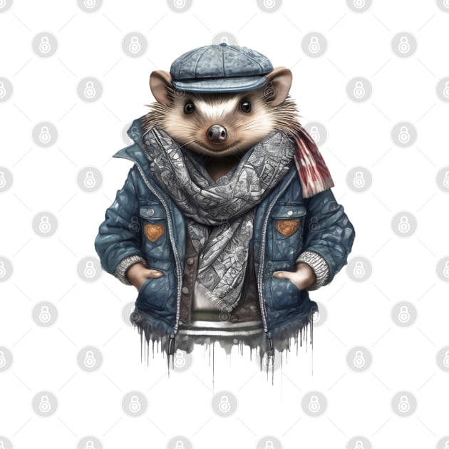 Hedgehog wearing a jacket cap and a scarf by JnS Merch Store