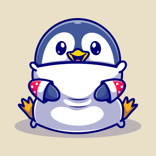 Cute Baby Penguin Hug Pillow Cartoon by Catalyst Labs