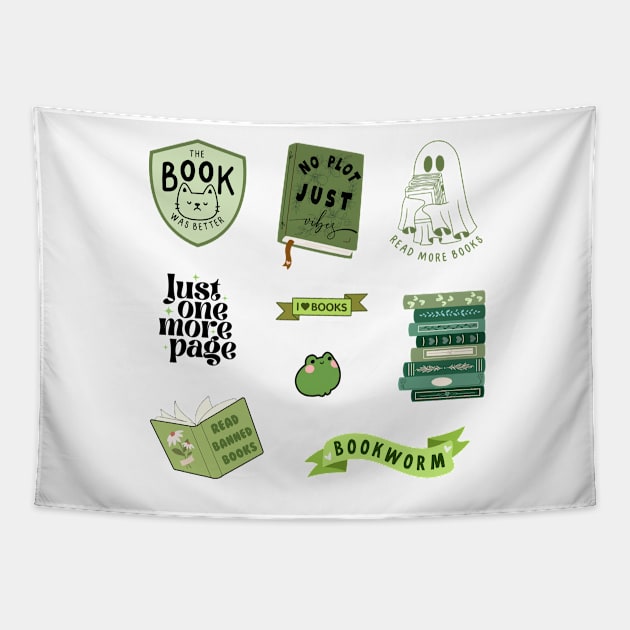 Green Bookish Pack Tapestry by medimidoodles