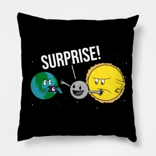 Solar Eclipse 2024 Moon Covering the Sun Funny Cartoon Pillow