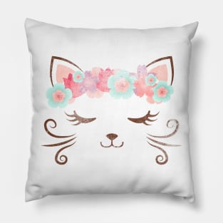 vintage Kawaii cat, kitty kat, flower crown, cute cat, cat party, cat gift, pretty kitty, cat lover, cat collection Pillow