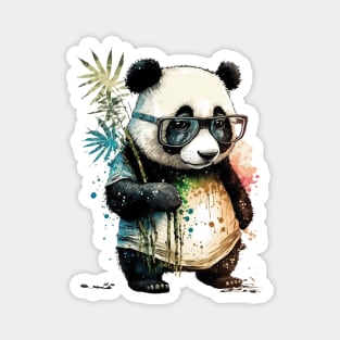 Artsy Shy Panda with Glasses ready for some Bamboo Eating Magnet