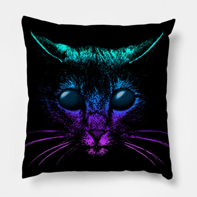 Blue Alien Cat Face Area 51 Pillow by meownarchy