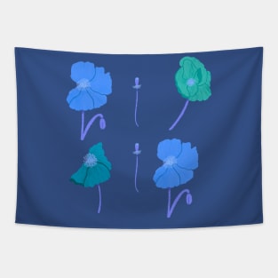 Poppy Flowers in Blue Tapestry