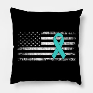 Ovarian Cancer Awareness Ribbon Classic American Flag Pillow