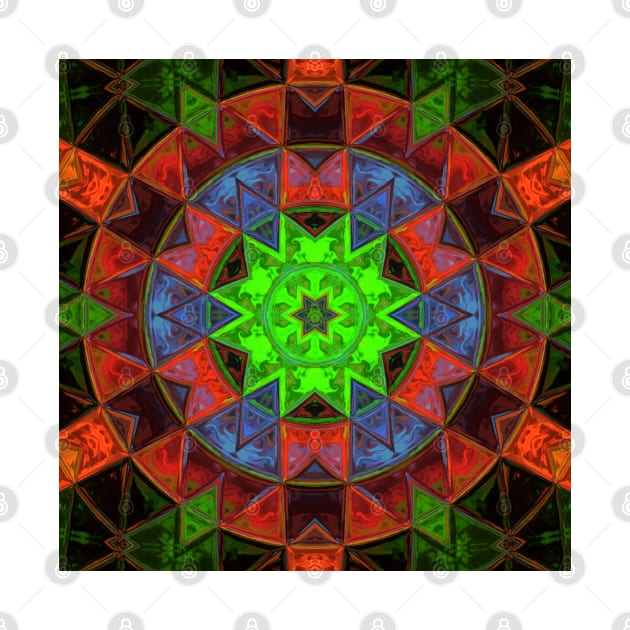 Mosaic Kaleidoscope Flower Green Red and Blue by WormholeOrbital