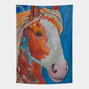 Red orange horse on blue background Tapestry