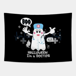BOO Lady Doctor dressed as a GHOST - cute Halloween Tapestry