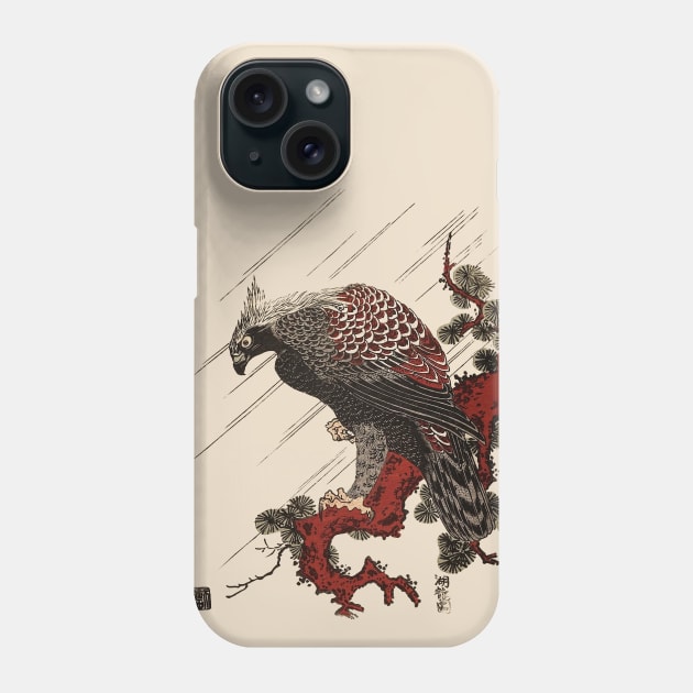 EAGLE ON THE PINE BRANCH IN THE RAIN Antique Japanese Woodcut Phone Case by BulganLumini