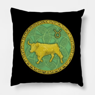 Zodiac Taurus Green Pillow