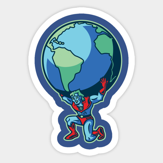 The Weight Of The World Captain Planet Sticker Teepublic Uk