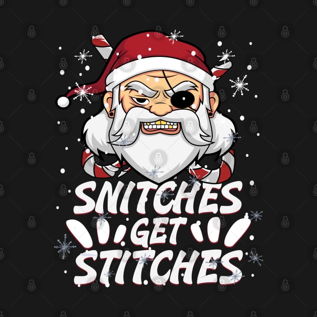 Snitches Get Stitches Santa Hat Funny Santa Pirate Candy Cane by alcoshirts