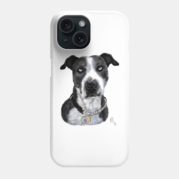 Black and White Pit Bull With Blue Eyes Phone Case by LITDigitalArt