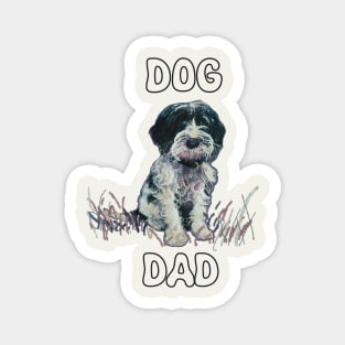 Adorable black and white puppy dog with the phrase Dog Dad Magnet