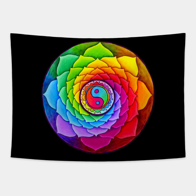 Healing Lotus Rainbow Yin Yang Mandala Mandala Tapestry
