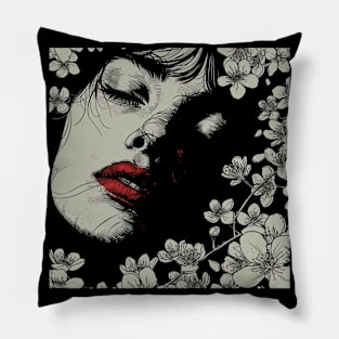 Vintage Woman Amongst Flowers Pillow